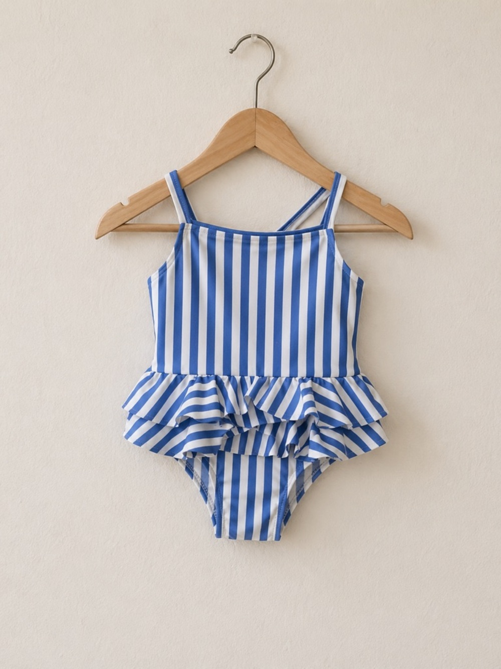 Show Me Your Mumu Blue White Stripe Ruffle One Piece Swimsuit Baby 0–3 Months
